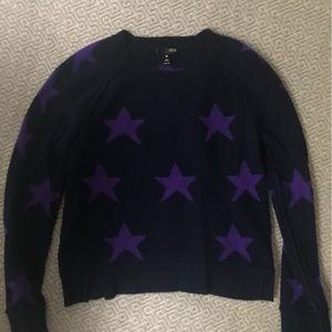 Aqua Cashmere Navy Sweater with Purple Stars Size L
